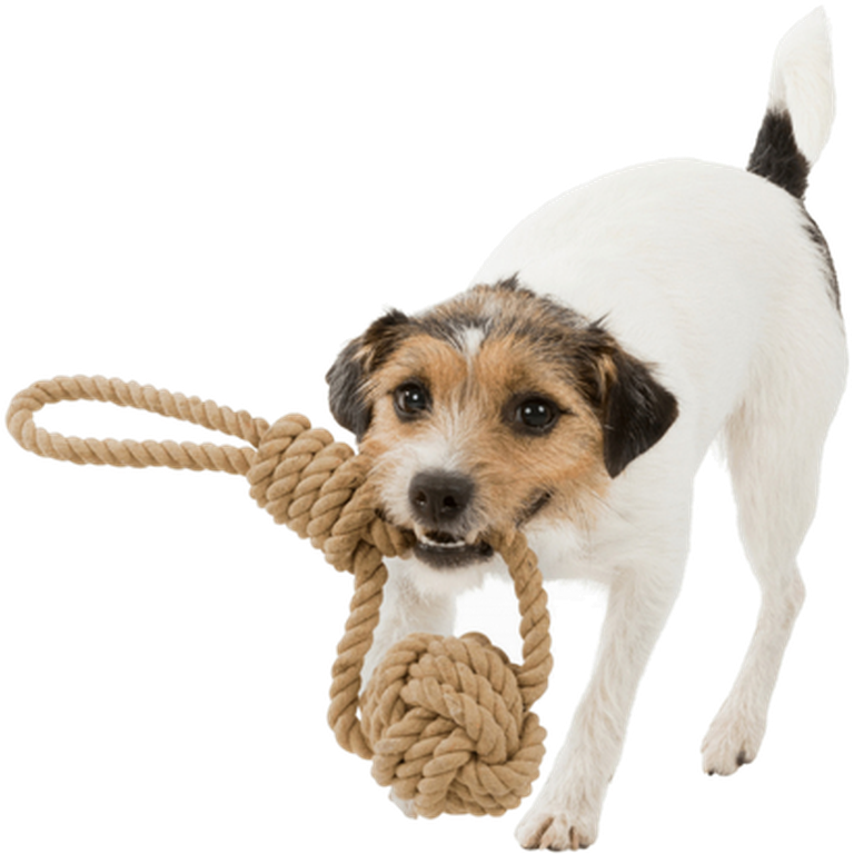 BE NORDIC Playing Rope with Wovenin Ball White Ø 7 cm Längd 20 cm