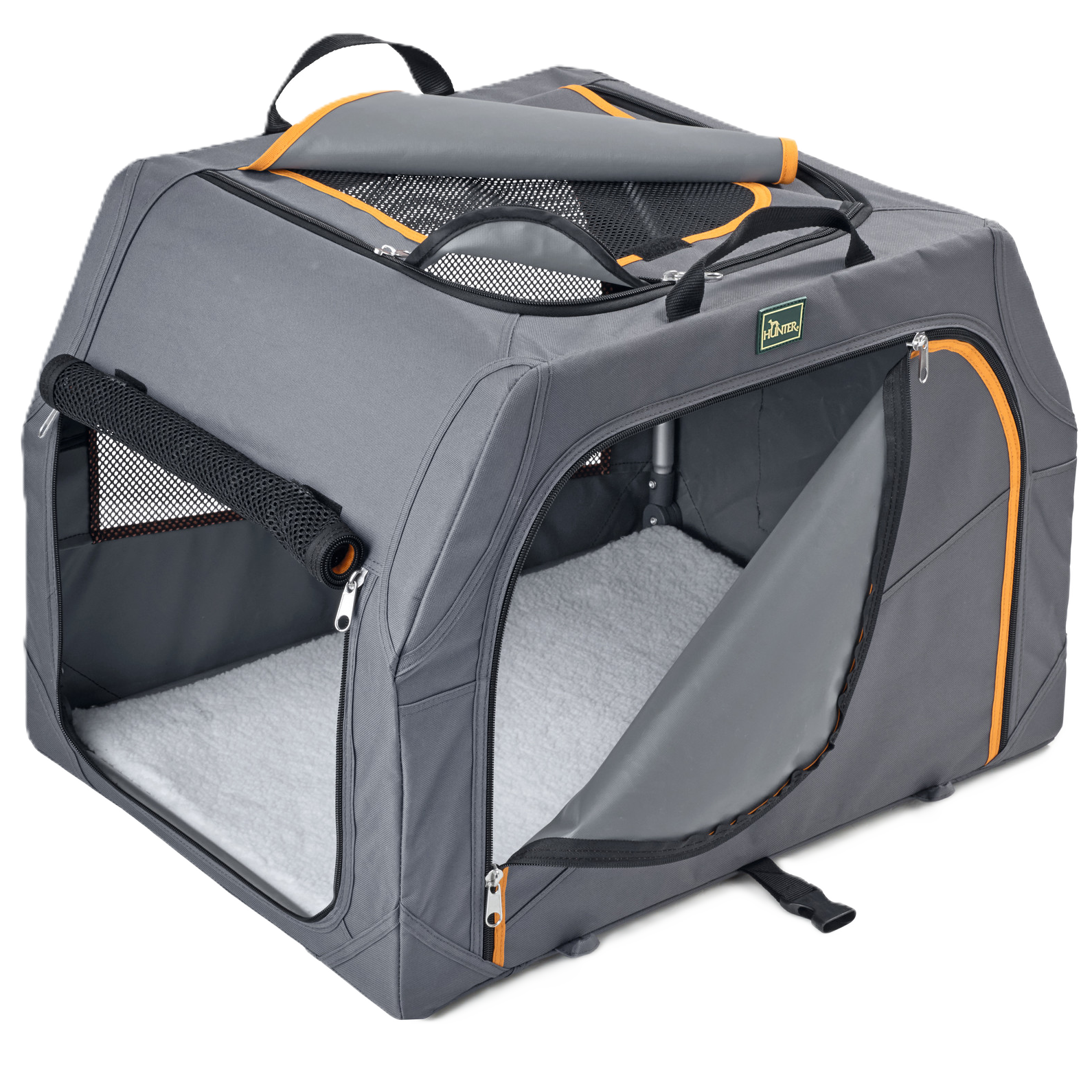 Hunter Dog Box Foldable Alu-Frame Nylon Grey/Orange Small 61 x 46 x 43 cm