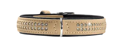 Dog Collar Softie Deluxe Artificial Leather Tan/Black XS 35cm