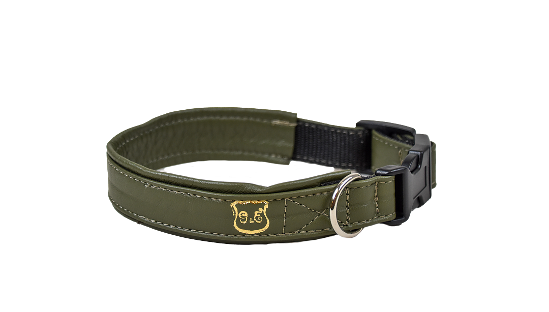 Gustaf och Evita - Läderhalsband ställbart, 16-20cm, Olivgrön - Hund - Hund - ZOO.se