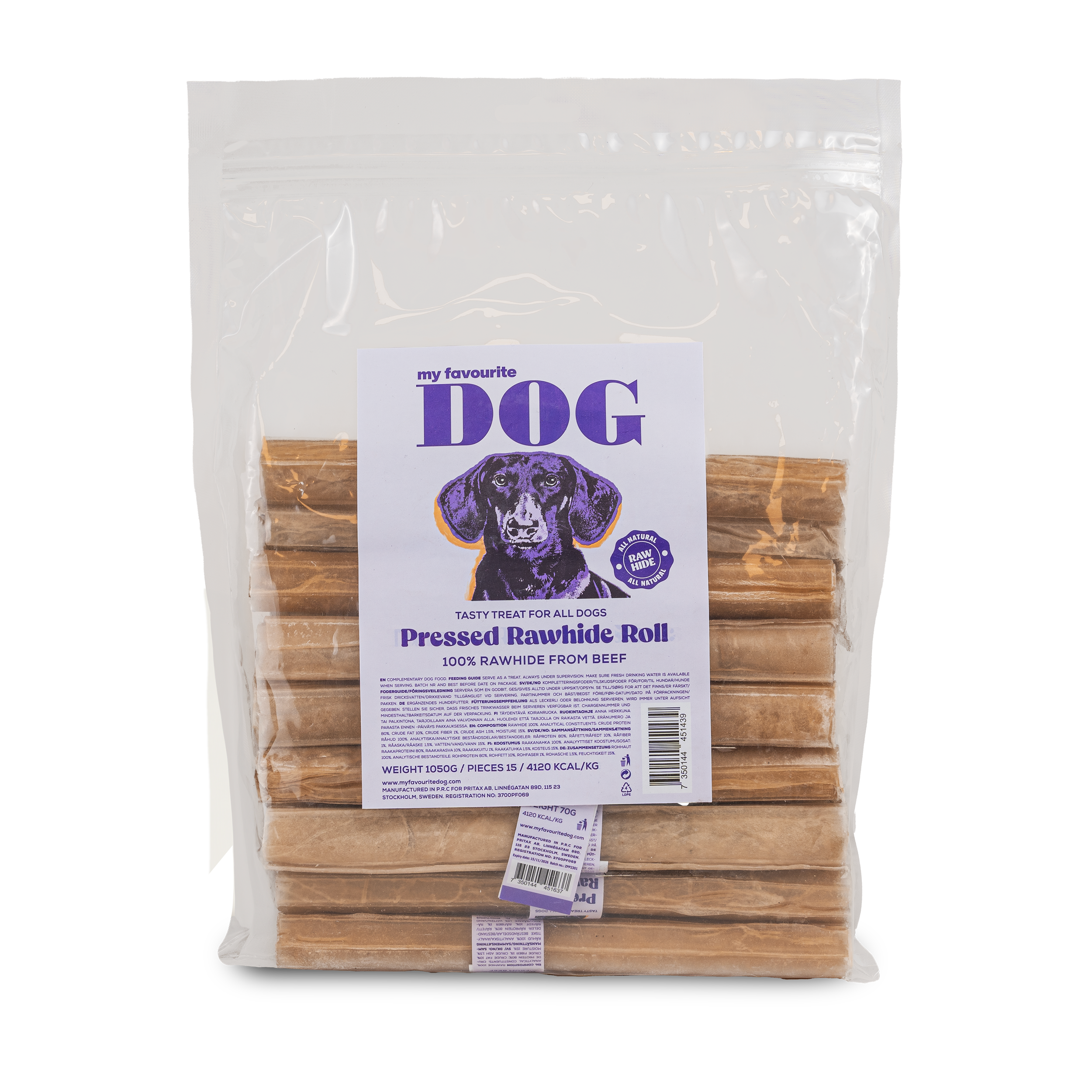 My favourite DOG - Presset tyggerull av råhud - Naturell 20 cm, 15-pakning - - Tinybuddy.no