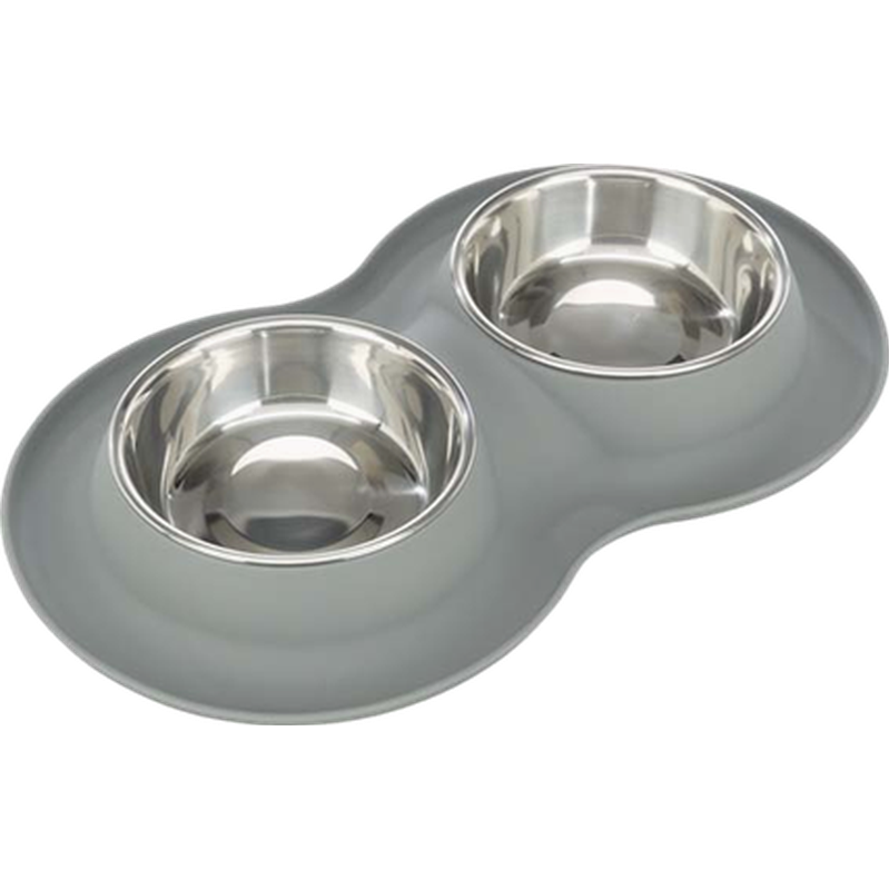 Trixie - Bowl Set Silicone/Stainless Steel Gray 0,4L x 2 - Hund - Matplats & Vattenautomater för hund - ZOO.se