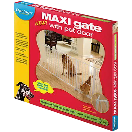 Pet Gate Maxi Walk-Through With Small Pet Door White 94-152 x 79 cm