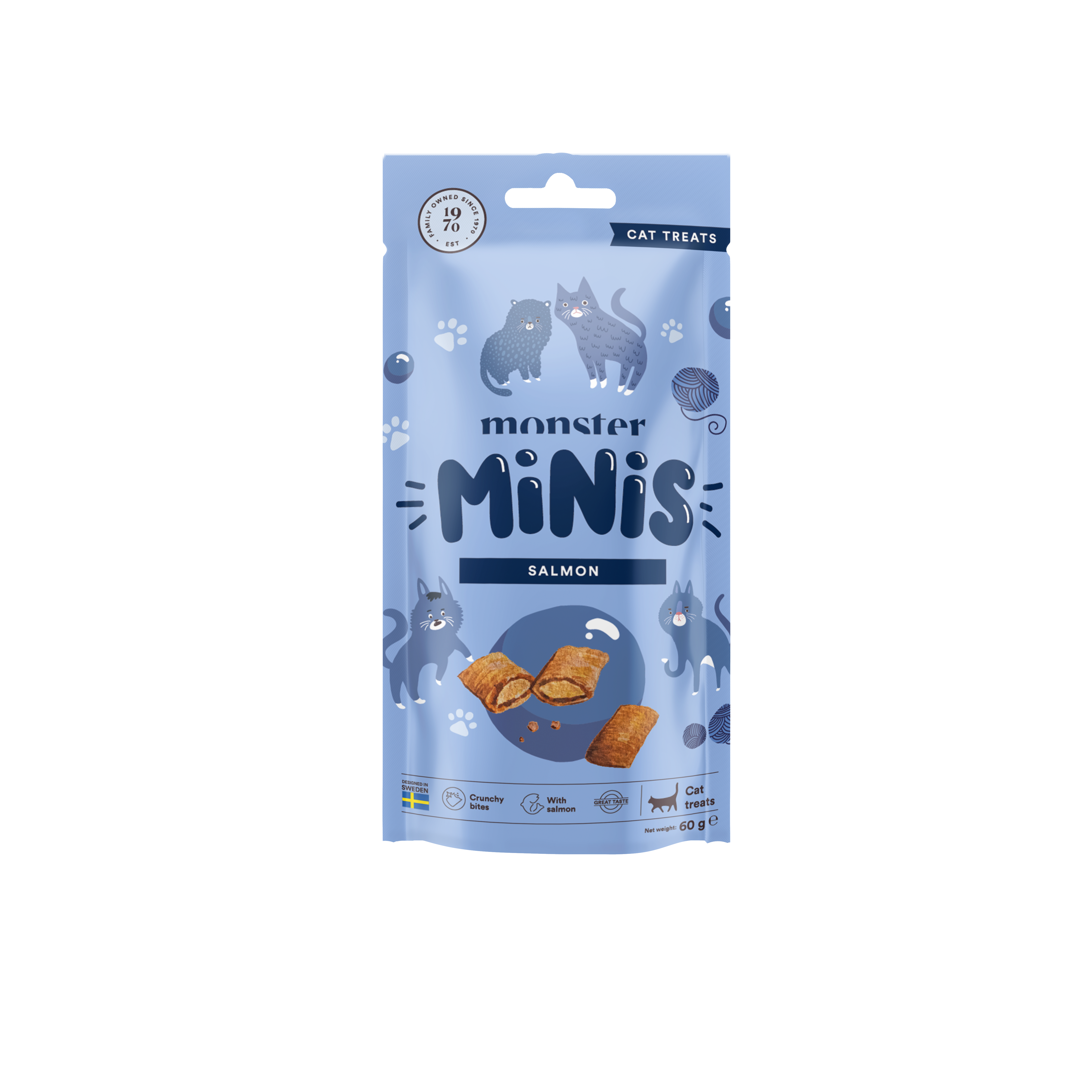 Monster Pet Food - Minis godbiter Laks 60 g - Katt - Kattegodteri & kattegress - Belønningsgodbiter katt - ZOO.no