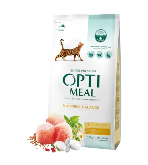 Optimeal - Complete dry pet food for adult cats- chicken, 1,5 kg - Katt - ZOO.se