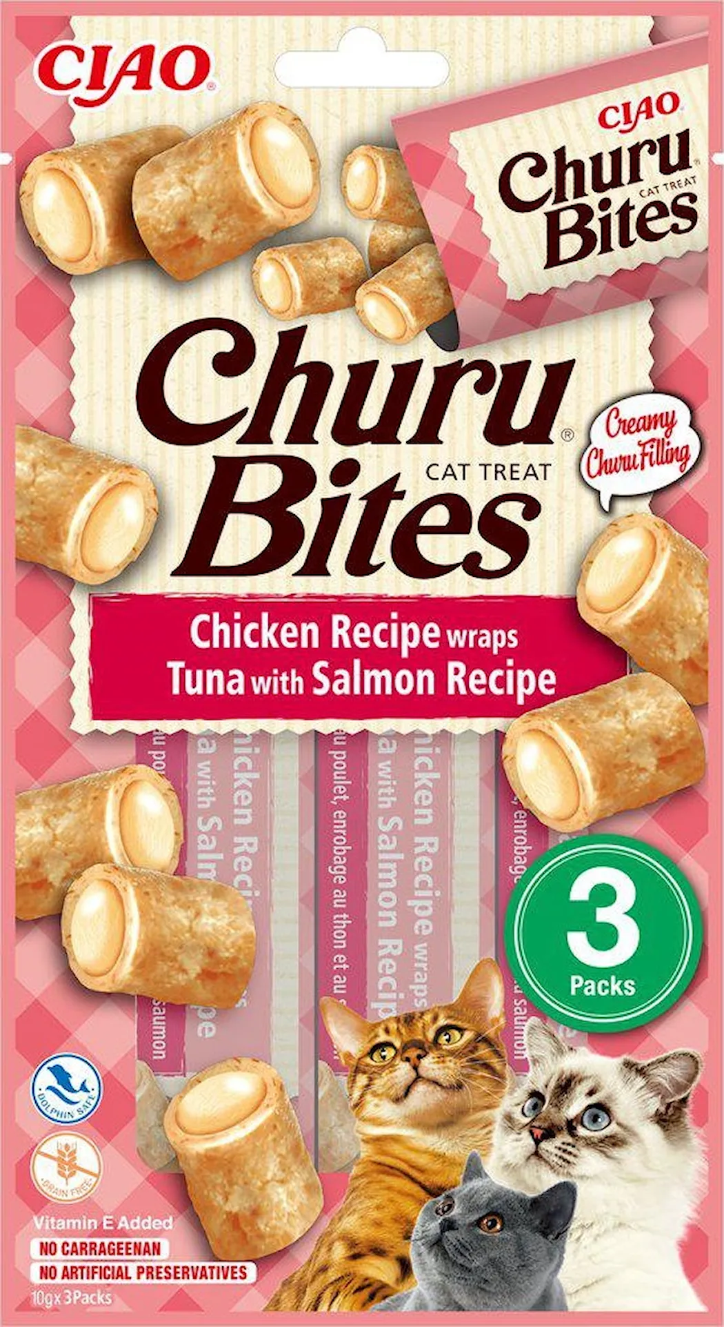Churu Cat Bites kylling- og tunfiskwrap med laks, 3-pk.