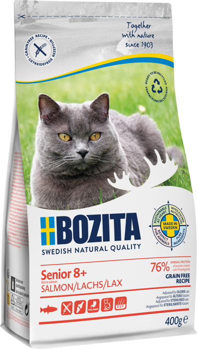 Bozita Katt - Senior 8+ Kornfri laks 400 g - Katt - Kattefôr & kattemat - Tørrfôr for katt - ZOO.no