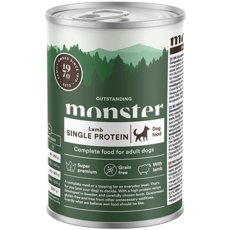 Monster Pet Food - Dog Adult Single Lamb Burk 400 g - Hund - Hundmat & hundfoder - ZOO.se