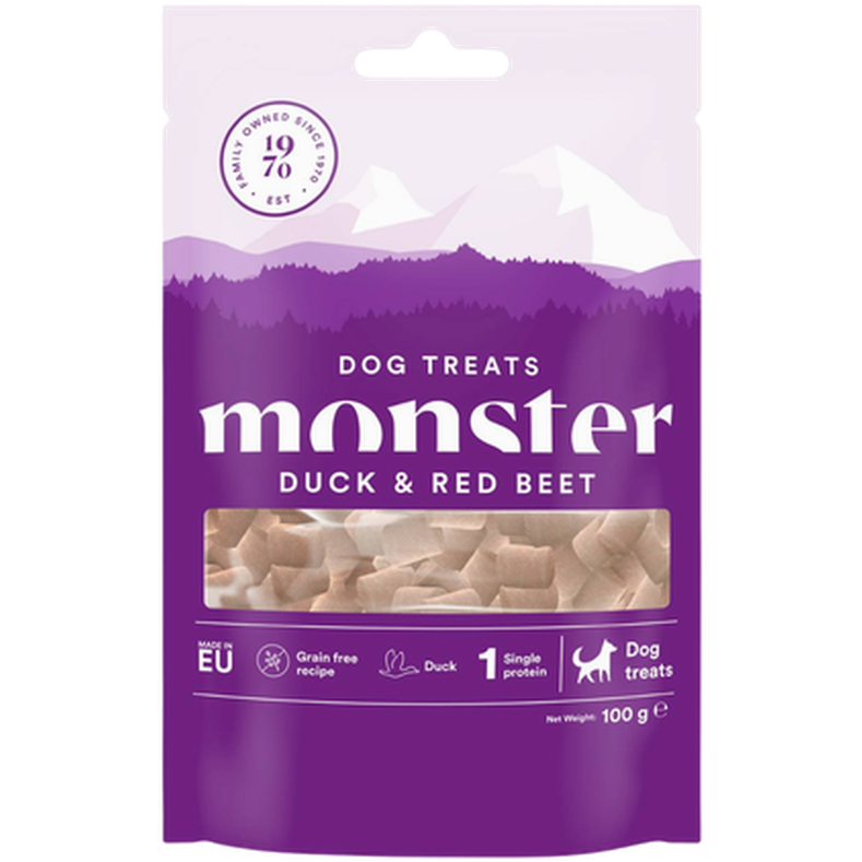 Monster Pet Food - Dog Treats All Breed Duck & Beet Purple 100 g - Koirat - Koiran herkut ja puruluut - Luonnonherkut