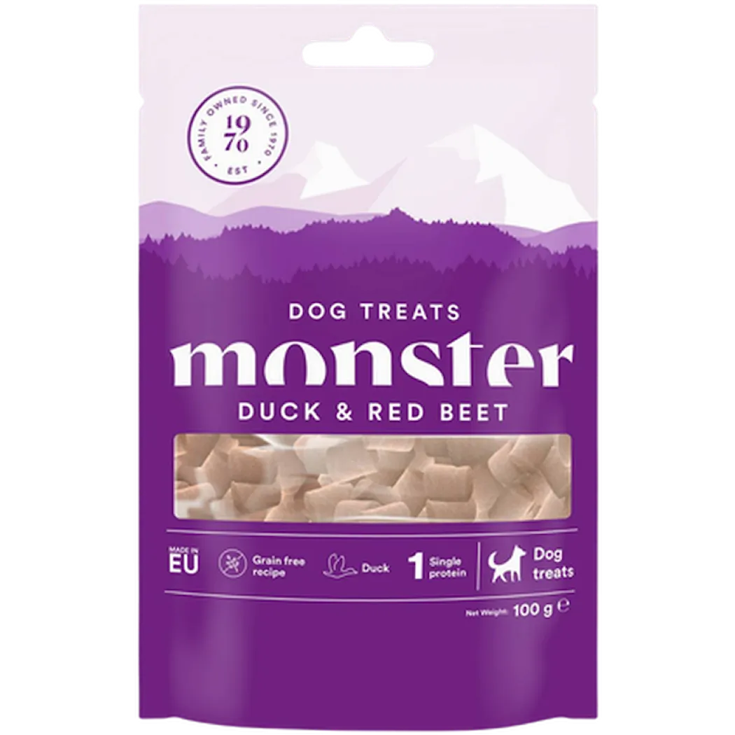 Monster Pet Food Hundegodbiter til alle raser, and og rødbeter 100 g