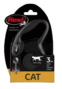 Flexi - Rullkoppel New Classic Cat Cord 3m, XS, max 8kg, Svart - Katt - ZOO.se