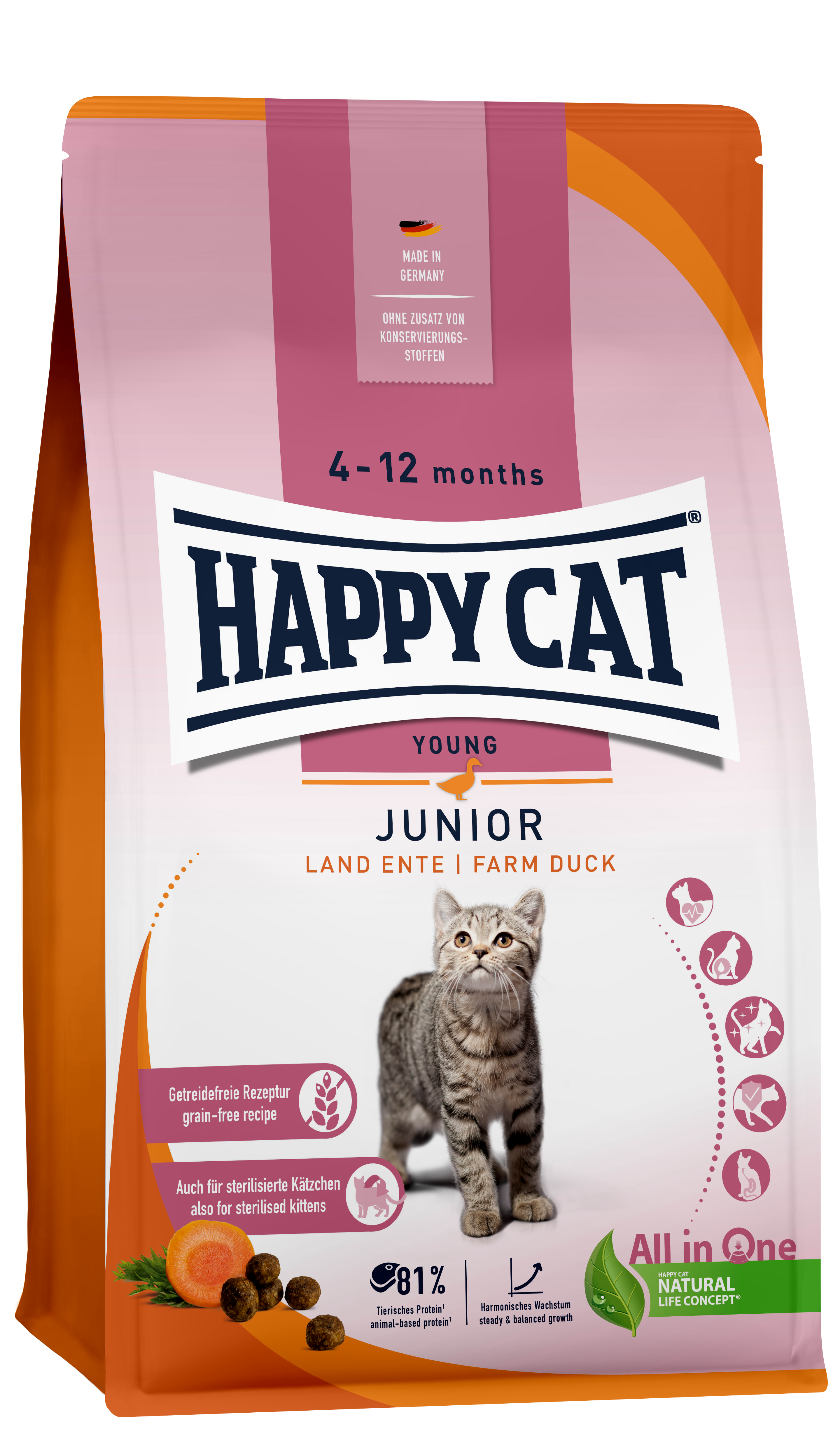 Happy Cat - Junior Grain Free Duck 1,3 kg - Katt - Kattfoder & kattmat - Torrfoder till katt - ZOO.se