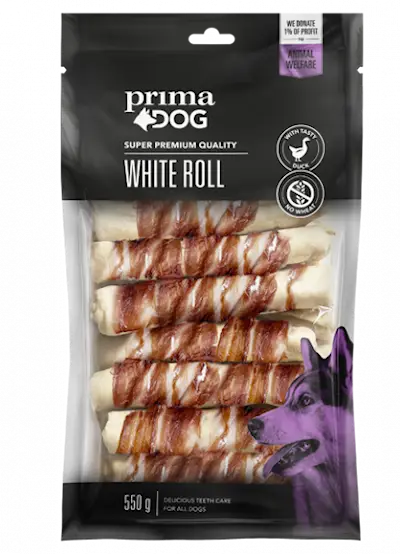 PrimaDog White Roll with Duck -purutikut 15 kpl / 550 gr