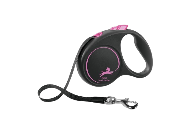 Flexi - Rullkoppel Black Design Tape, 5m, S, max 15kg, Rosa - Hund - ZOO.se
