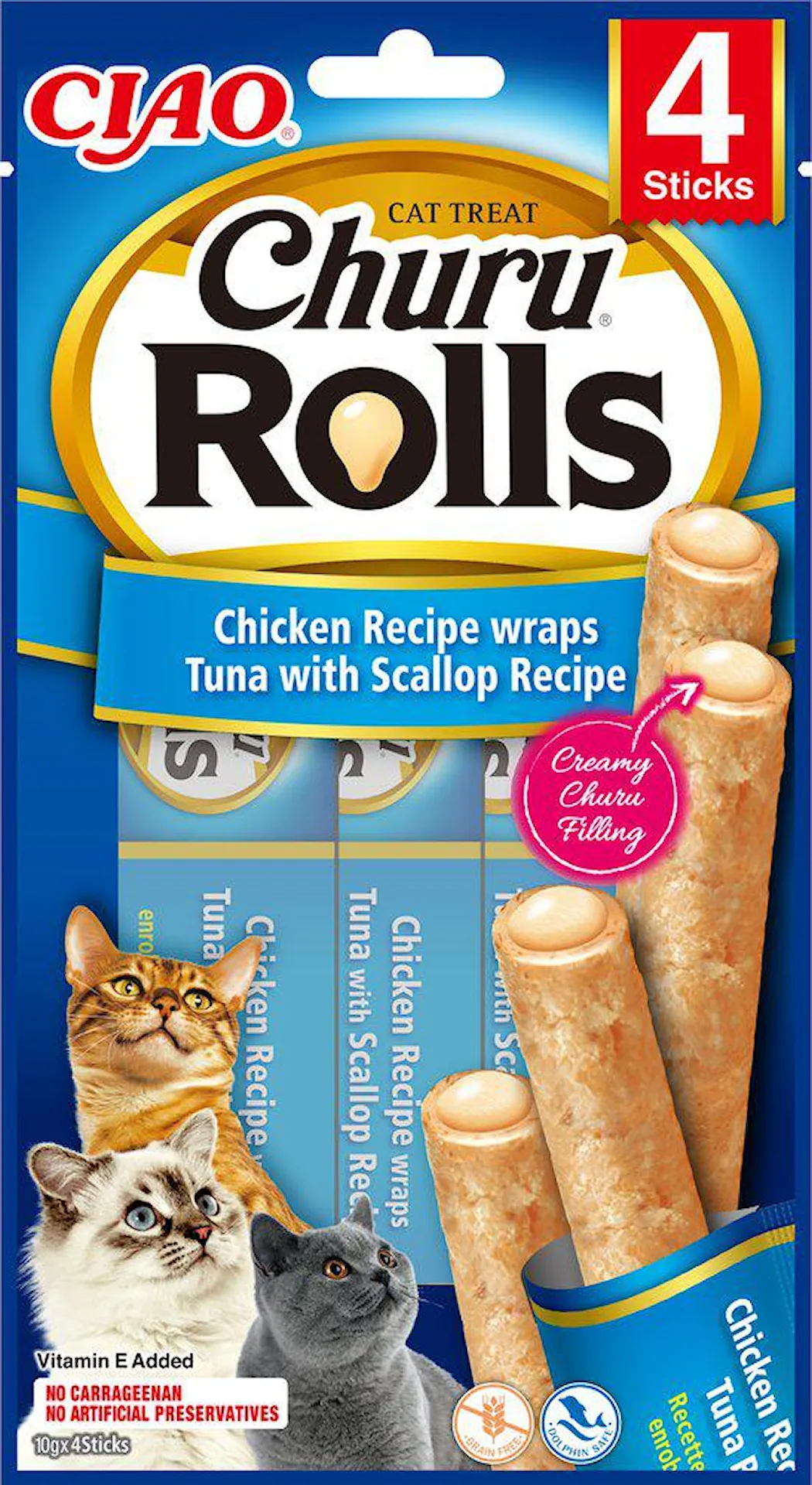Churu Cat Rolls Chicken/Tuna Wrap with Scallop, 4-pack