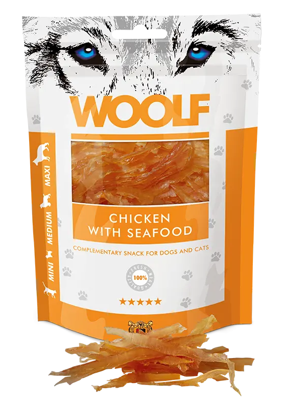 WOOLF Chicken and Seafood godbiter til hund 100 g