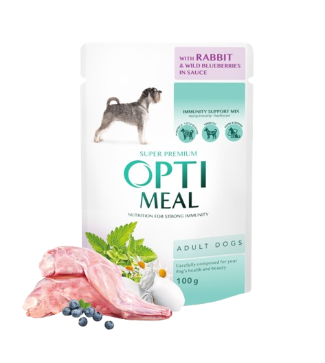 Optimeal - Сanned Pet Food For Adult Dogs with Rabbit and Wild Blueberries In Sauce 12 x 100 g - Hund - ZOO.se