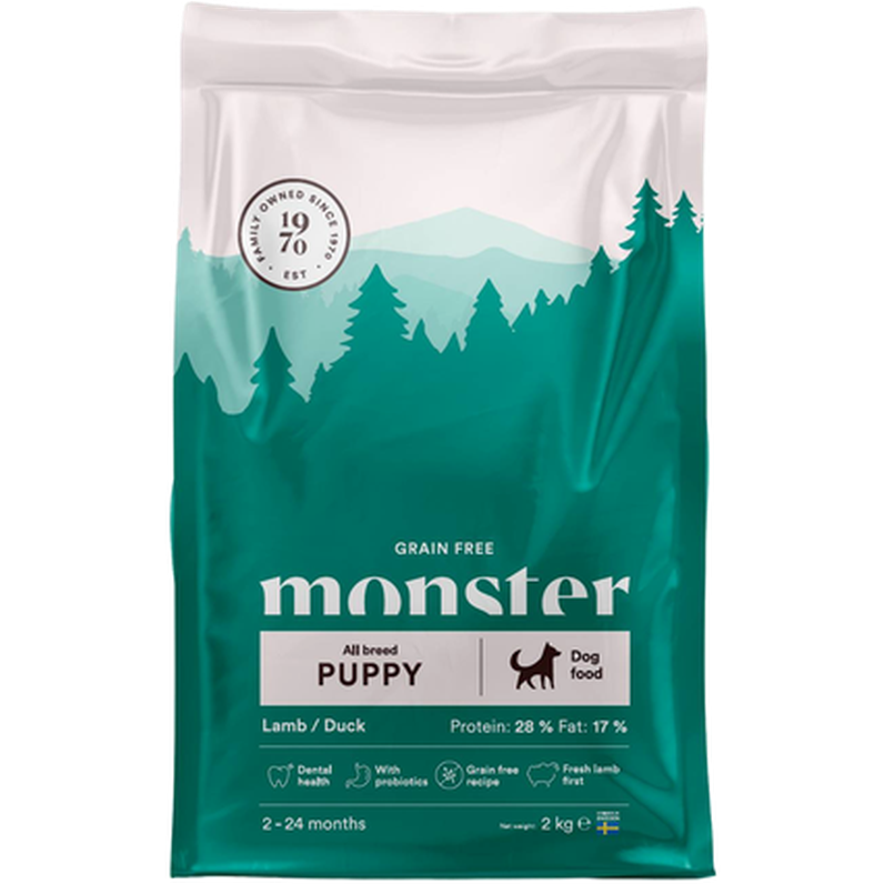 Monster Pet Food - Dog Grain Free Puppy All Breed Lamb & Duck Green 2 kg - Koirat - Koiranruoka - Kuivaruoka