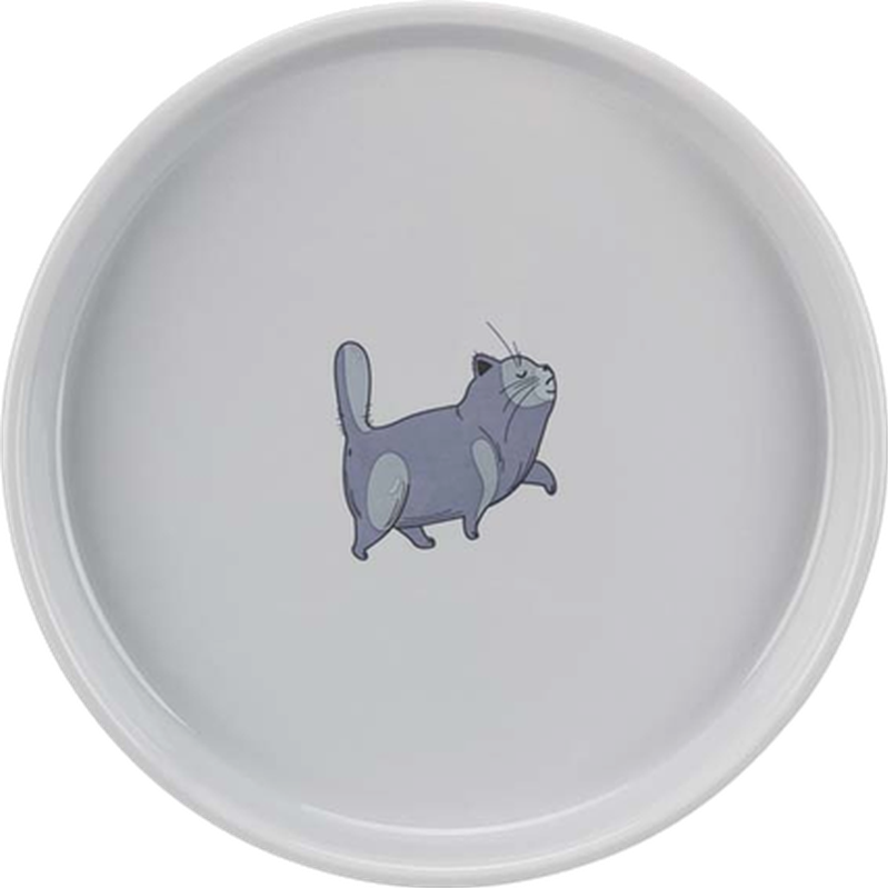 Bowl Flat & Wide Cat Ceramic Gray 600 ml