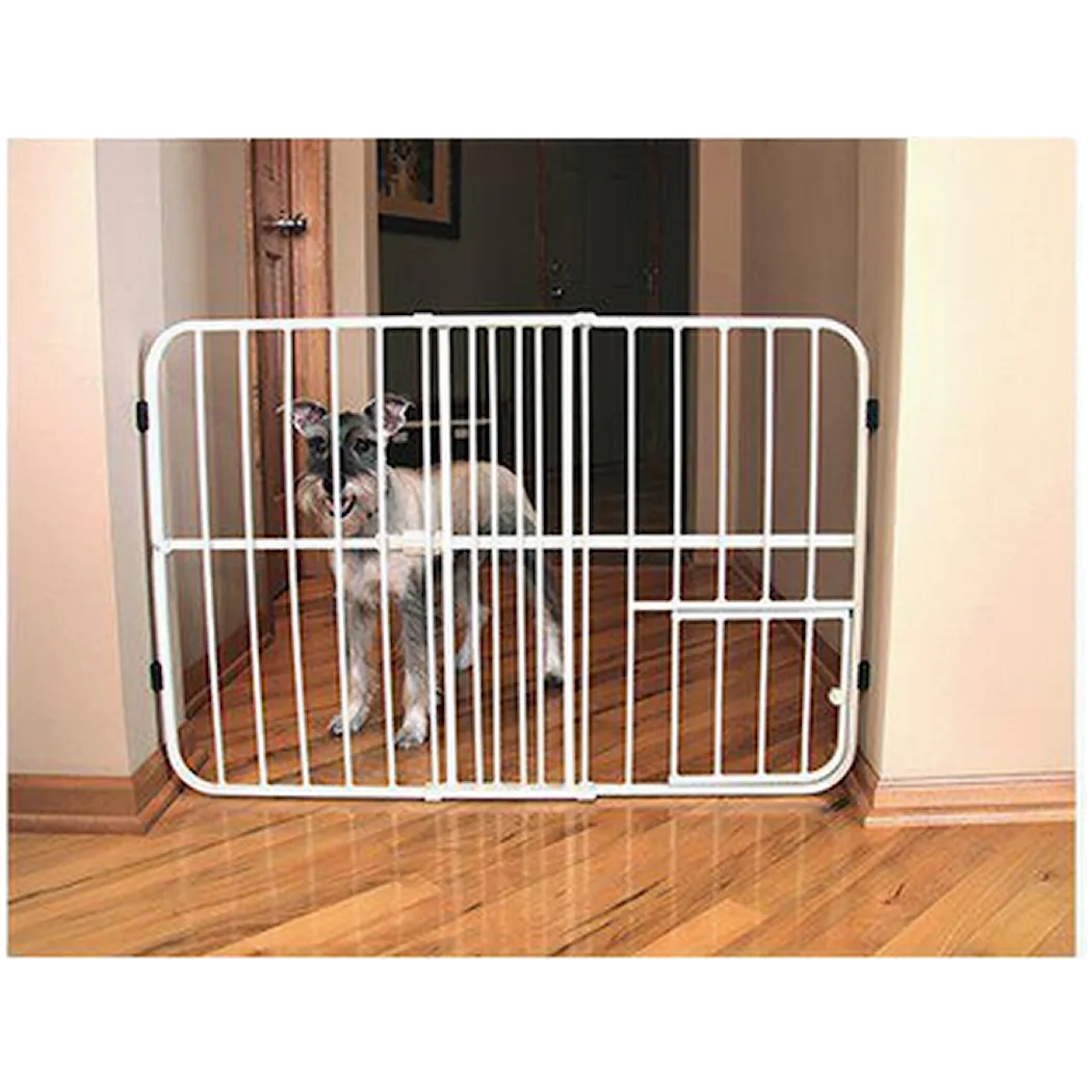 Pet Gate Tuffy Expandable With Small Pet Door White 66-107 x 61 cm