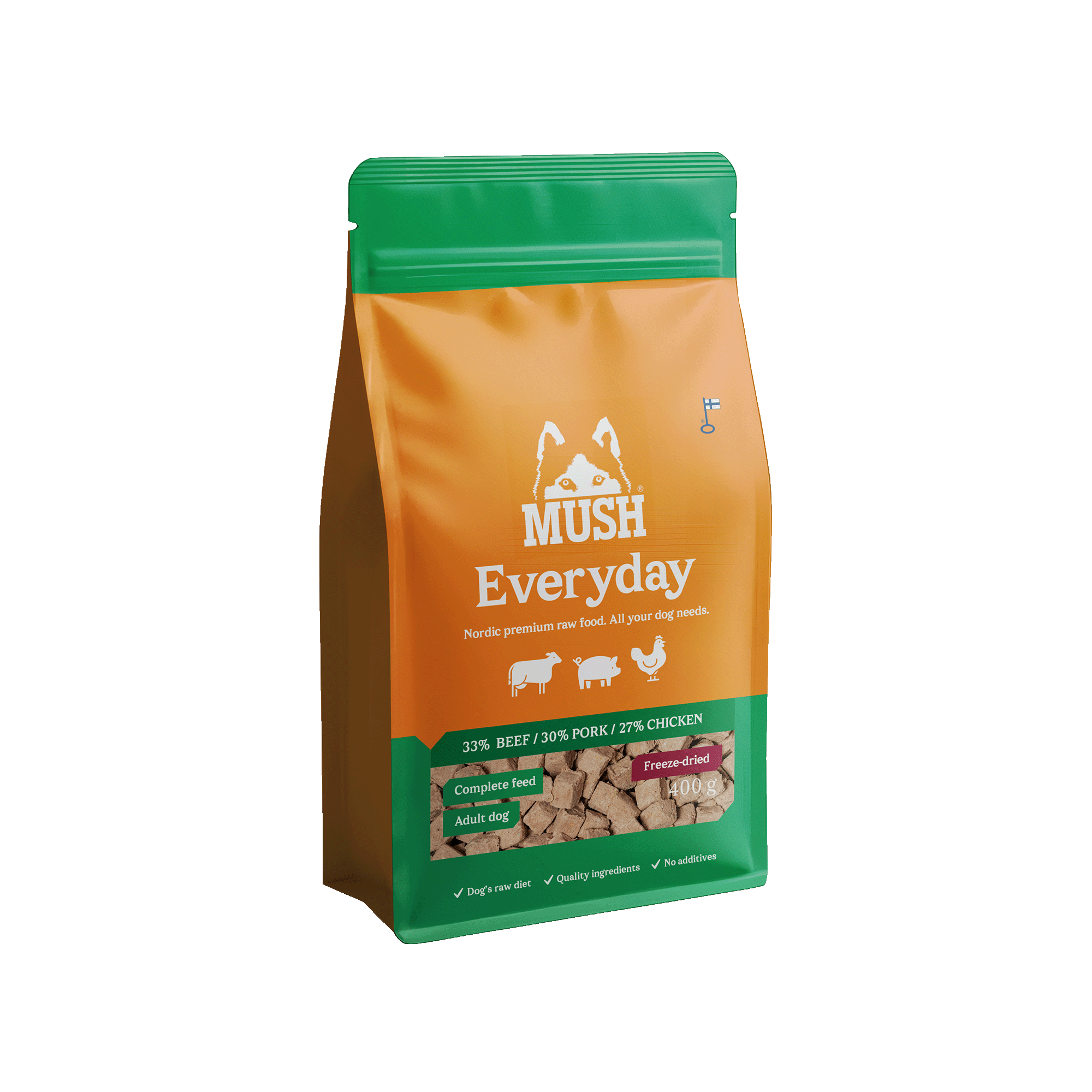 Mush Everyday Frystorkat Grön Nöt, Gris, Kyckling 400 g - Hund - Hundmat & hundfoder - Torrfoder för hund - Mush - ZOO.se