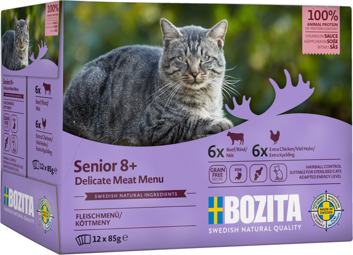 Senior 8+ Kött i Sås Multibox 12 x 85g - Katt - Kattfoder & kattmat - Blötmat & våtfoder till katt - Bozita Katt - ZOO.se
