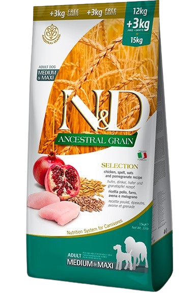 N&D Ancestral G Chicken & Pom Ad Med/Ma 12 kg - Hund - Hundefôr & hundemat - Tørrfôr for hund - Farmina