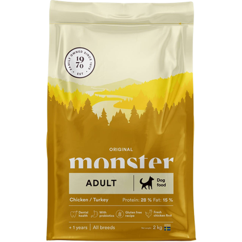 Monster Pet Food - Dog Original Adult Chicken/Turkey All Breed Yellow 2 kg - Koirat - Koiranruoka - Kuivaruoka