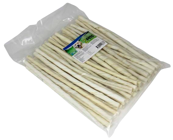 2 pets - Tuggpinne vriden vit 24 cm/ 7-8 mm 50-pack - Hund - Hundgodis - ZOO.se