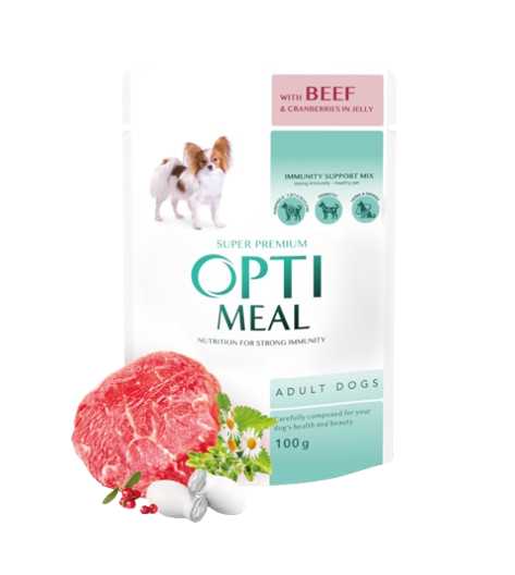 Optimeal - Canned Pet Food For Adult Dogs with Beef and Cranberries in Jelly 12 x 100 g - Hund - ZOO.se