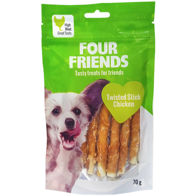 Twisted Stick Chicken 4-pack, 12,5cm - Hund - Hundgodis - Tuggrullar & Tuggpinnar - FourFriends - ZOO.se