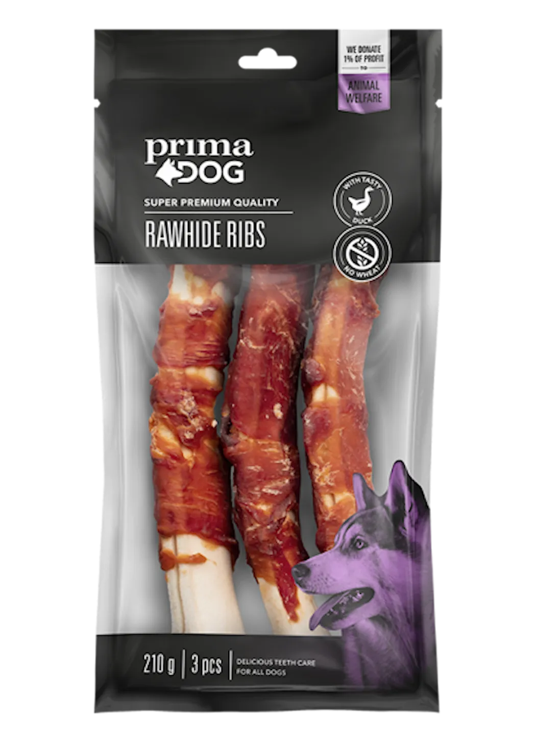Prima Dog Rawhide Ribs with Duck 3-pack