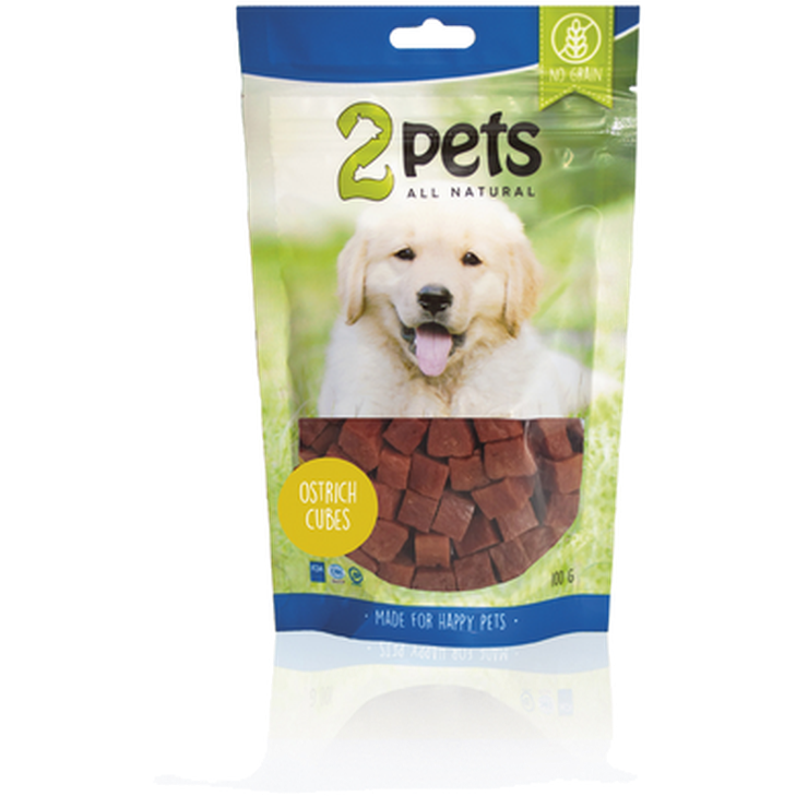 2 pets - Dogsnack Ostrich Cubes 400 g - Koirat - Koiran herkut ja puruluut - Luonnonherkut