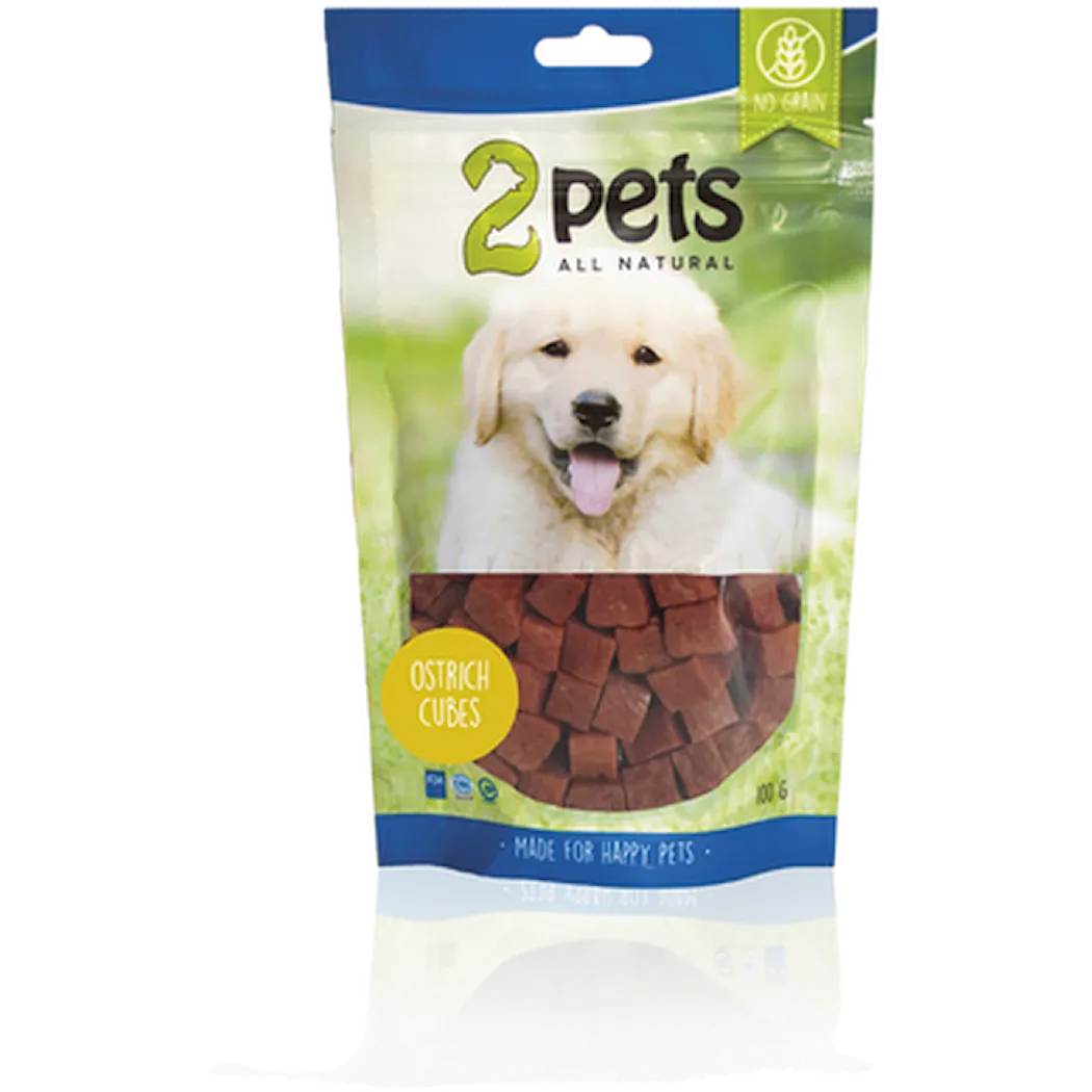 2 pets Dogsnack Ostrich Cubes