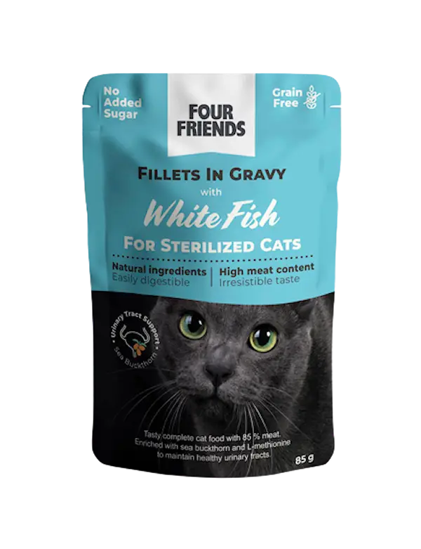 Sterilisert hvit fisk i saus til katt, pose 85 g