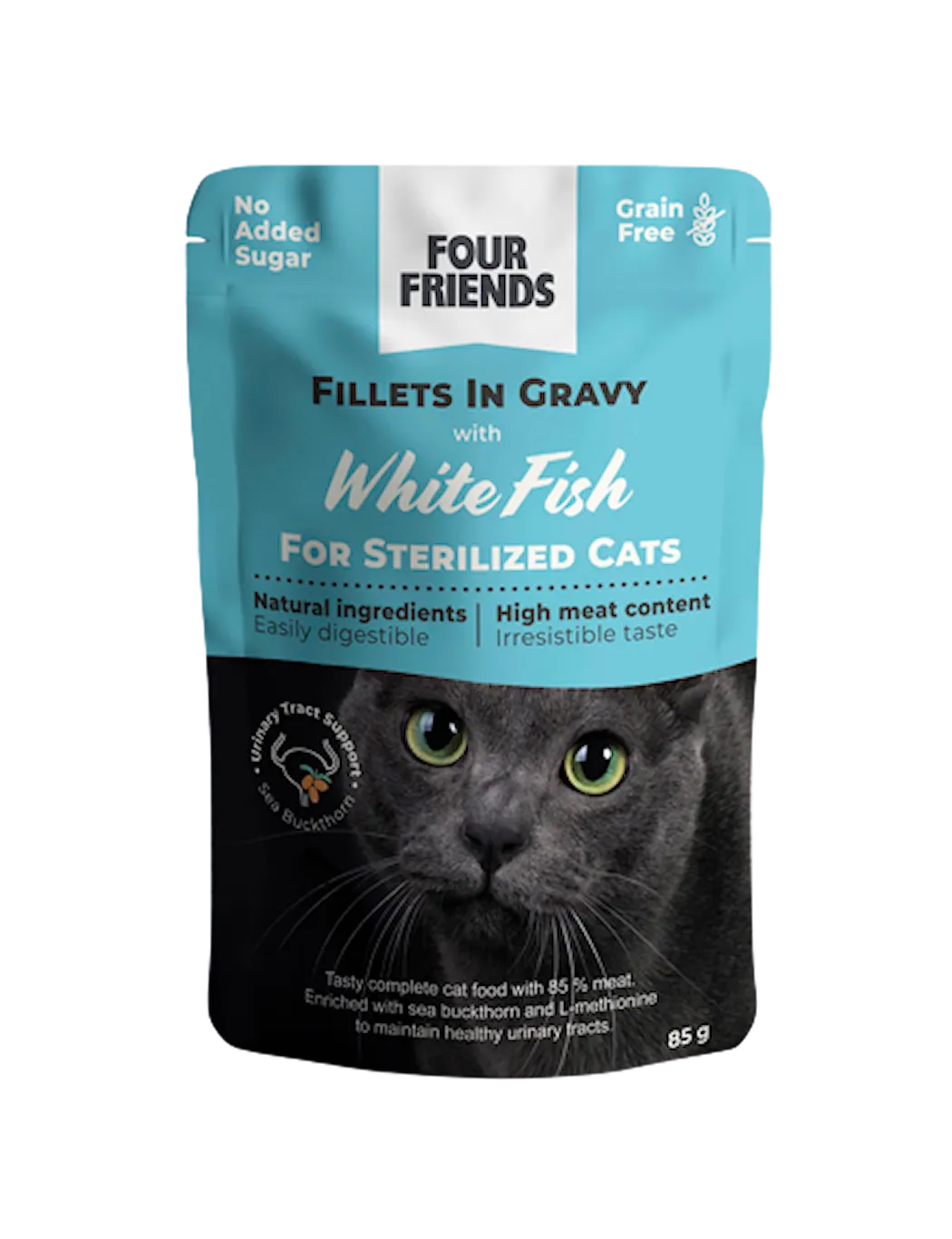 FourFriends Sterilisert hvit fisk i saus til katt, pose 85 g