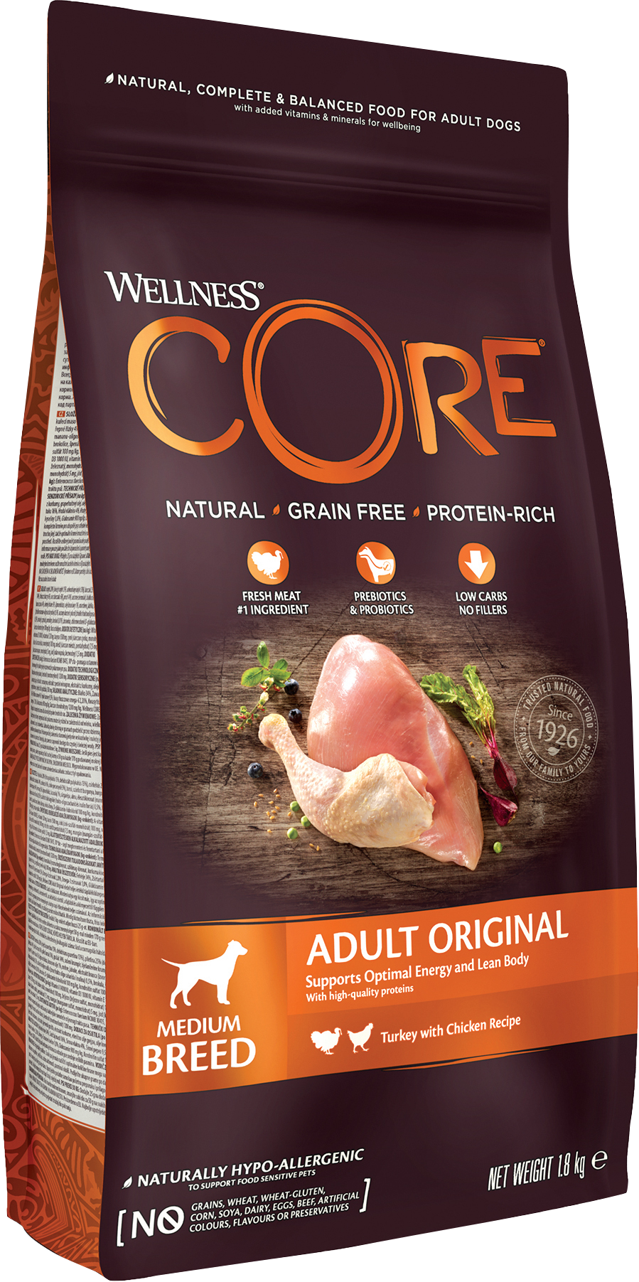 CORE Petfood - Dog Adult Original Medium Breed Kylling & Kalkun Tørr 1,8 kg - Hund - Hundefôr & hundemat - Tørrfôr for hund - ZOO.no