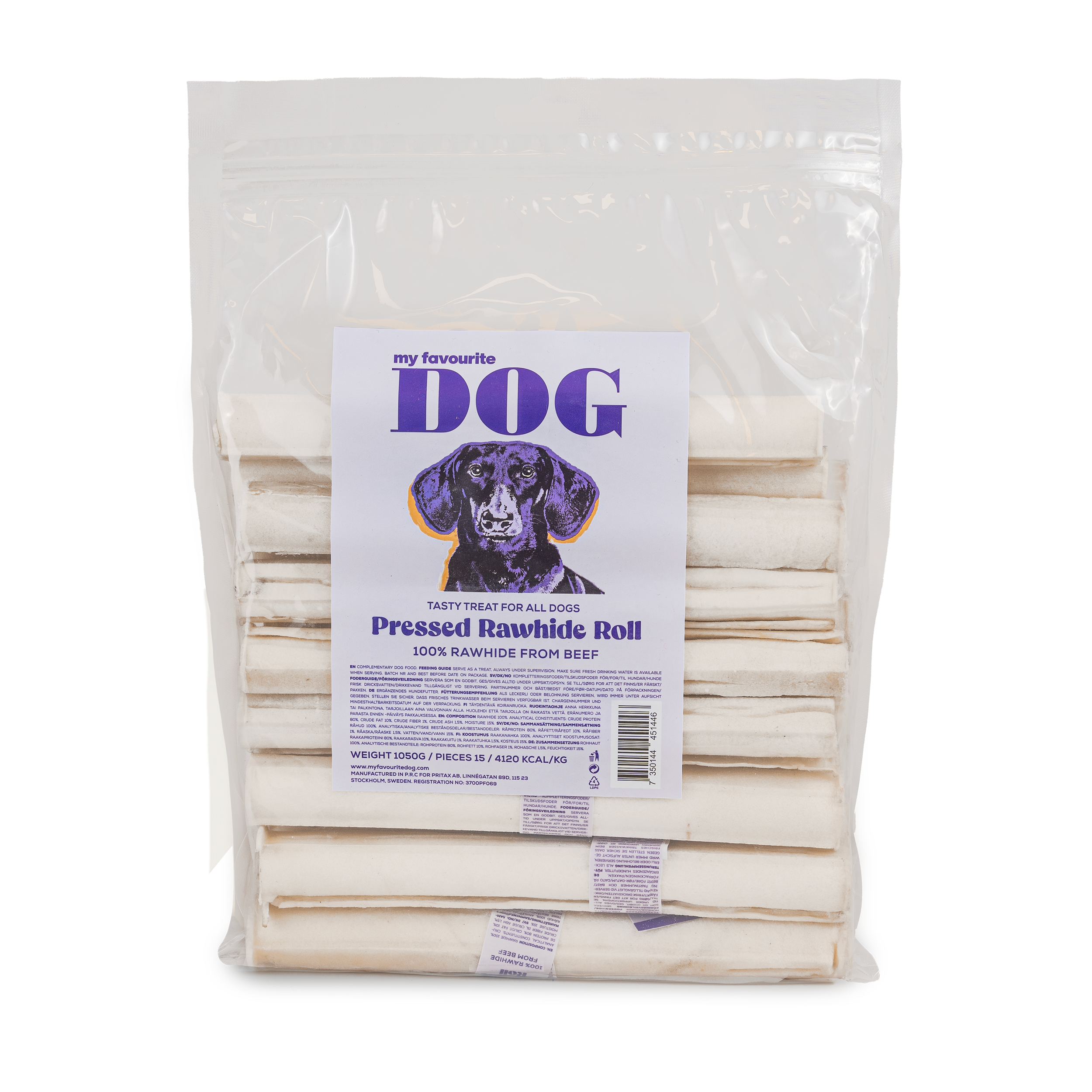 Pressed Rawhide chew Roll 20 cm, 15pack