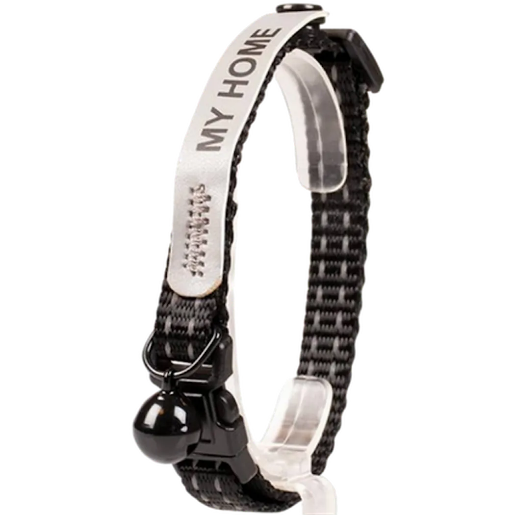 Cat Collar Reflective Uni Address - Adjustable Nylon Black 20-30 cm