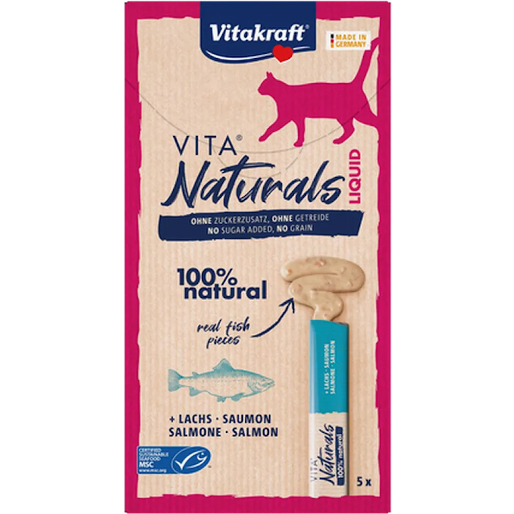 Vitakraft CataNaturals LiquidSnack Laks godbiter til katter 5-pakning-15g