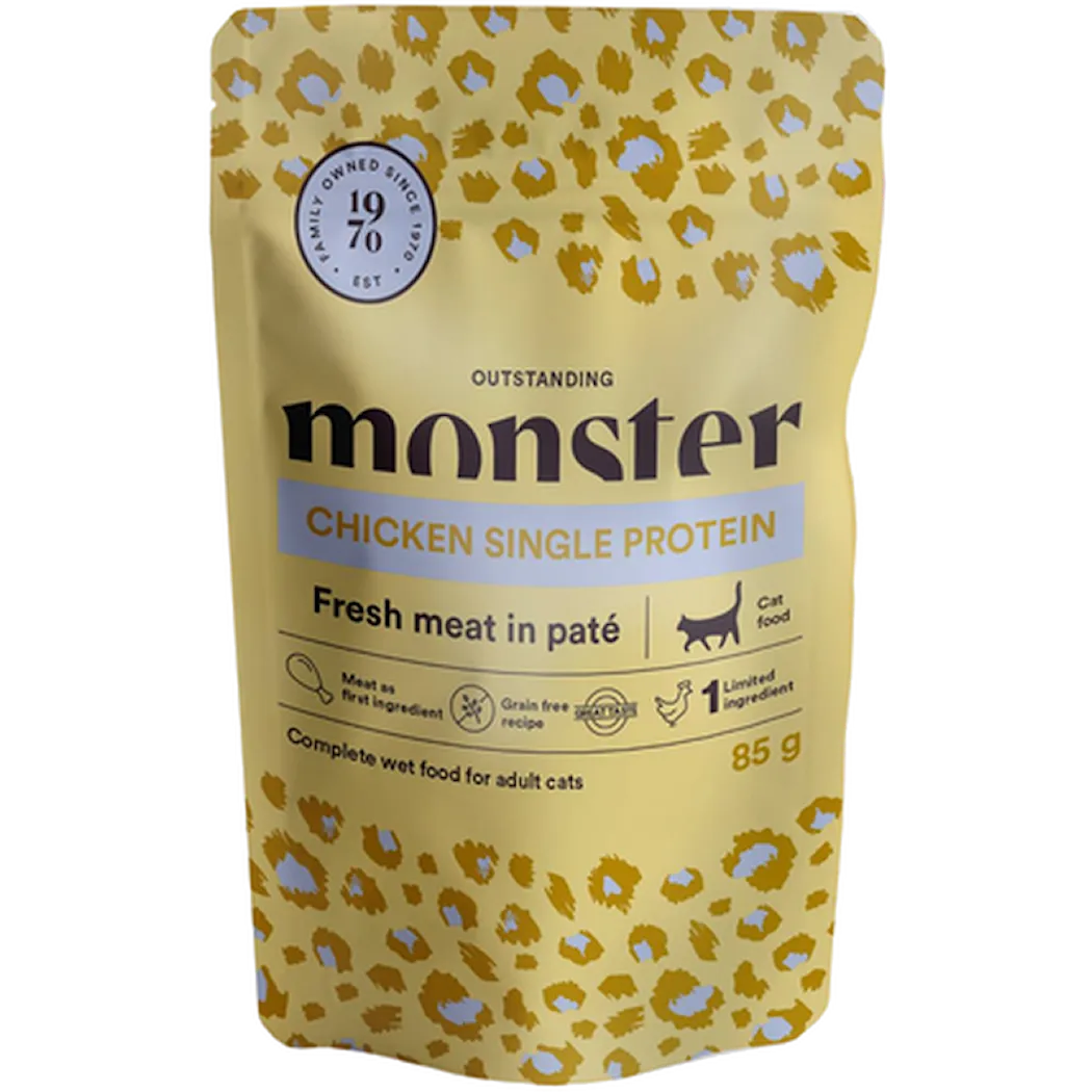 Monster Pet Food Cat Pouches Adult Kylling 85 g x 8 stk - porsjonsposer