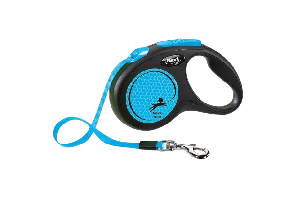 Flexi - Rullkoppel New Neon Tape, 5m, S, max 15kg, Neonblå - Hund - ZOO.se