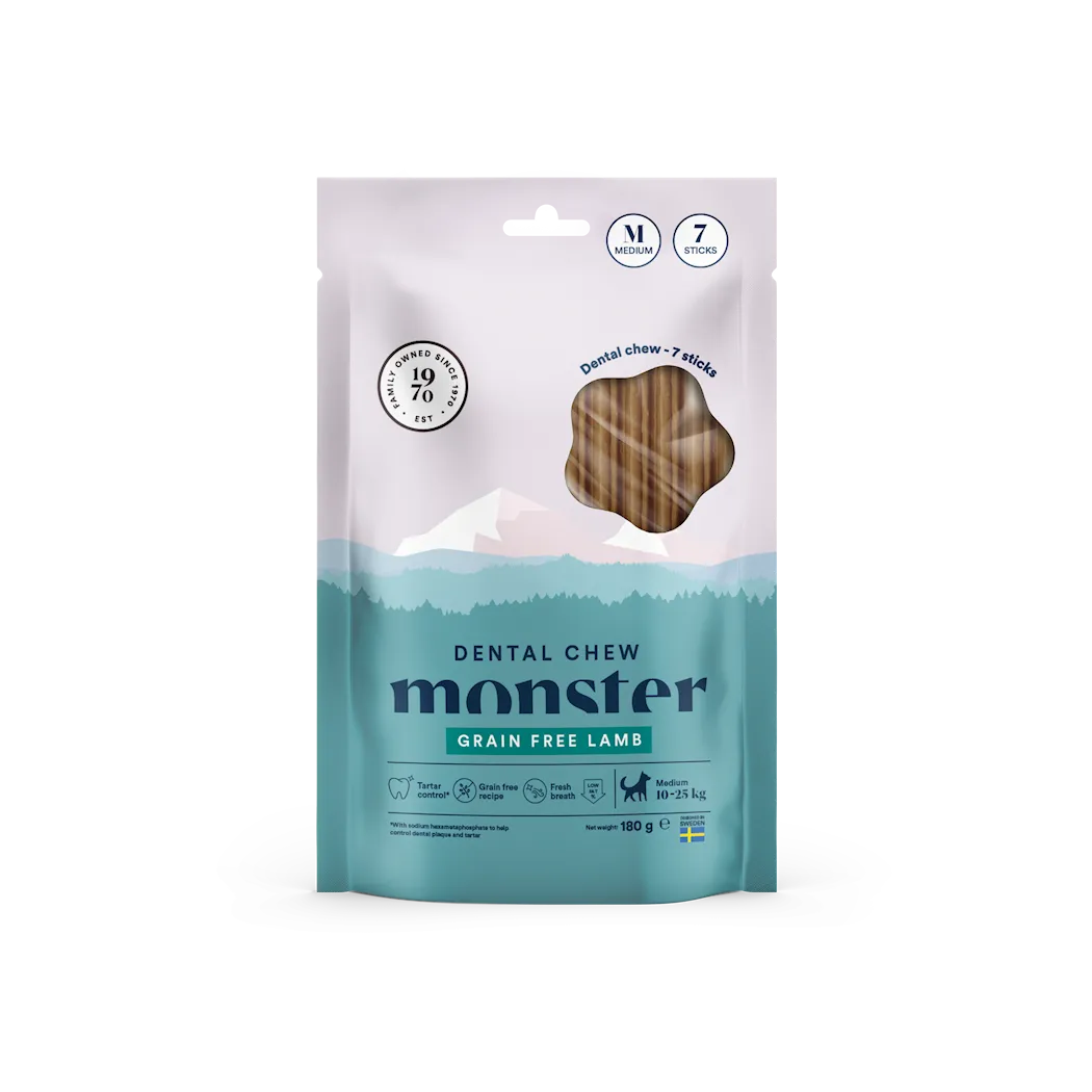 Monster Pet Food Dog Dental Chew Lamb Medium viikko