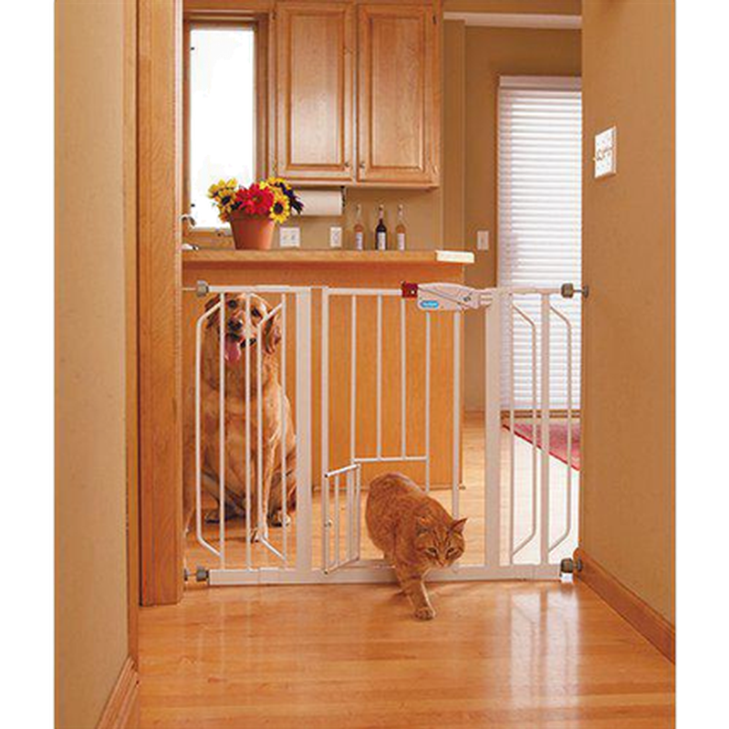 Pet Gate Extra Wide Walk Through With Small Pet Door White 74-112 x 77 cm - Hund - Hundburar - Hundhagar & Hundgrindar, Hund - Valp - Valphagar - Carlson - ZOO.se