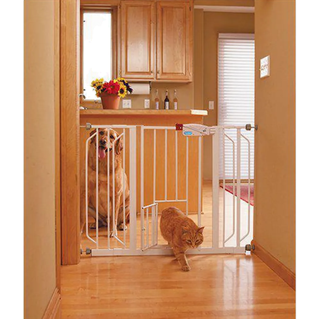 Pet Gate Extra Wide Walk Through With Small Pet Door White 74-112 x 77 cm