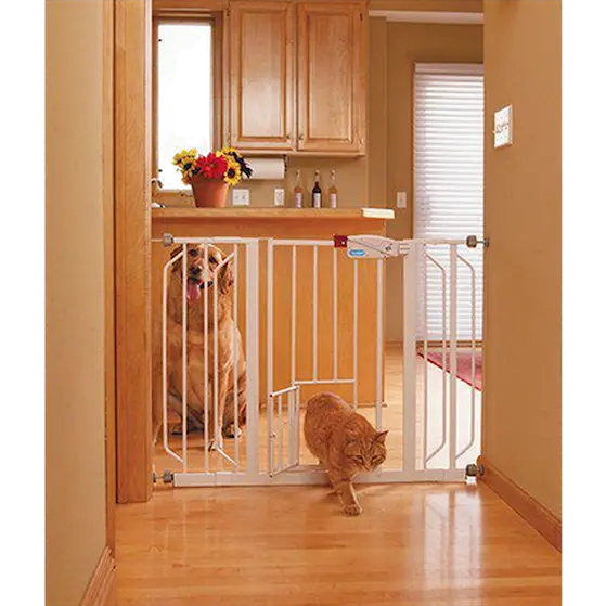 Pet Gate Extra Wide Walk Through With Small Pet Door White 74-112 x 77 cm