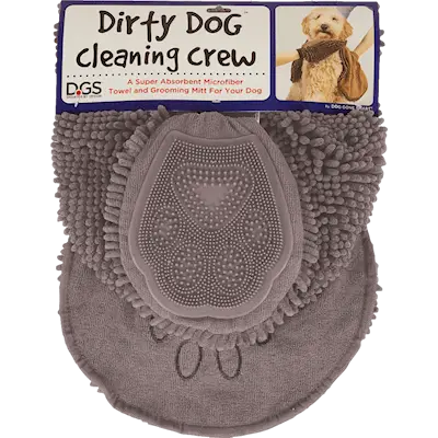 Dirty Dog Cleaning Crew - Harmaa pyyhe ja kinnas