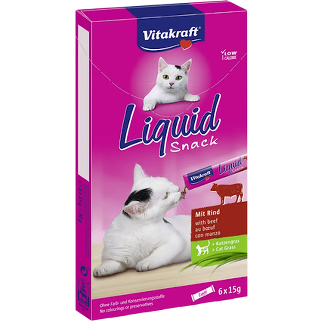 Vitakraft Flytende kattesnacks med oksekjøtt og inulin, 6-pakning - 15 g