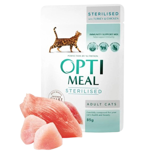 Optimeal - Adult & Senior Sterilised Turkey & Chicken Våtfoder Till Katt 12 x 85 g - Katt - ZOO.se