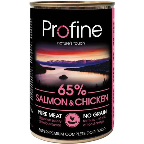 Dog Wet Food Cans 65% Salmon & Chicken 400 g
